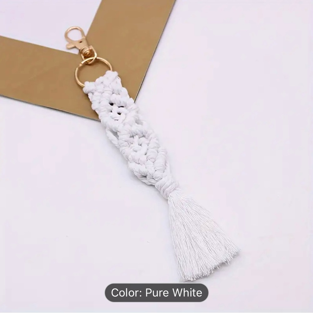 White Macrame Keychain Accessory